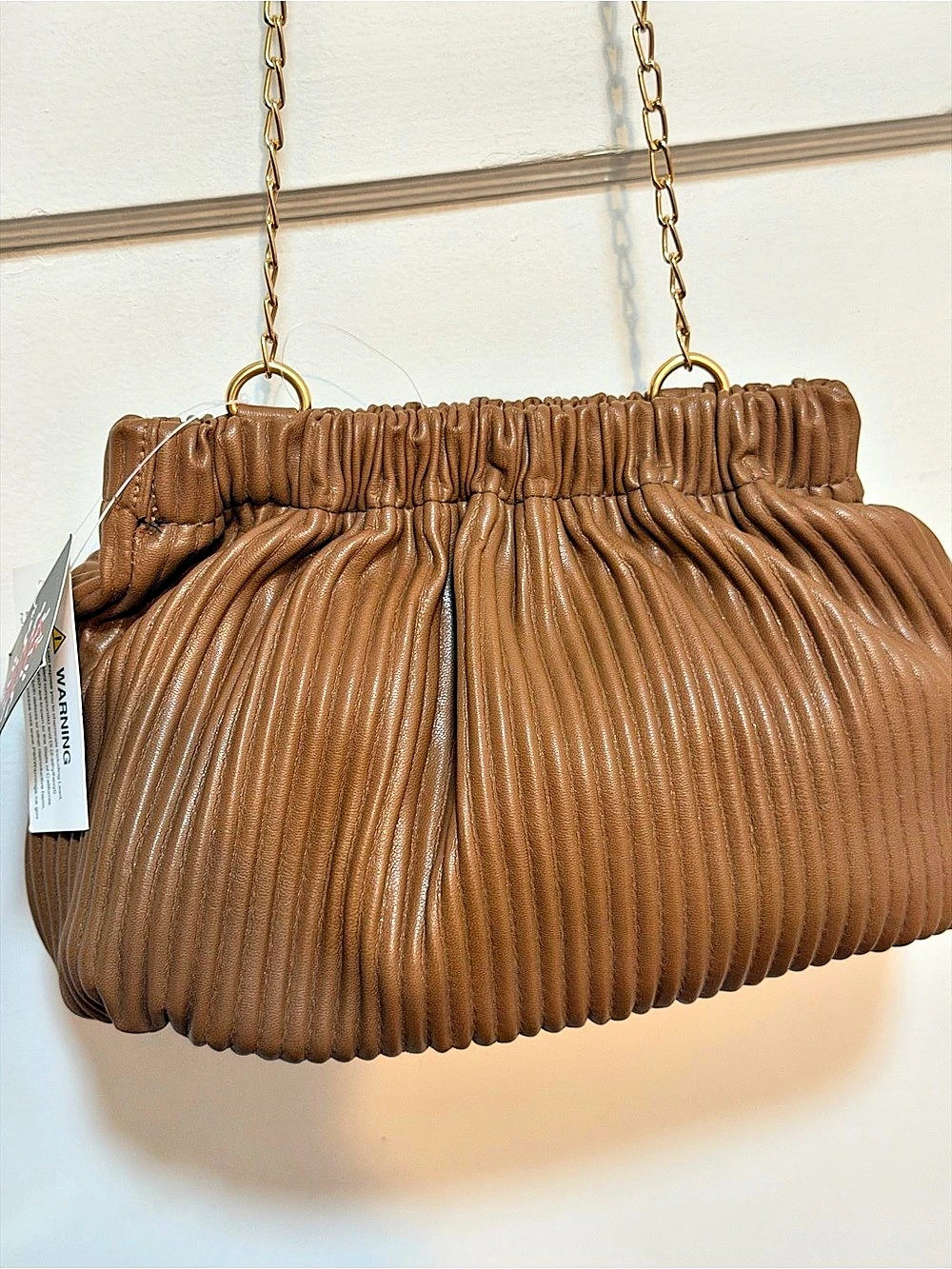 Pleated Shoulder Bag in Brown NWT